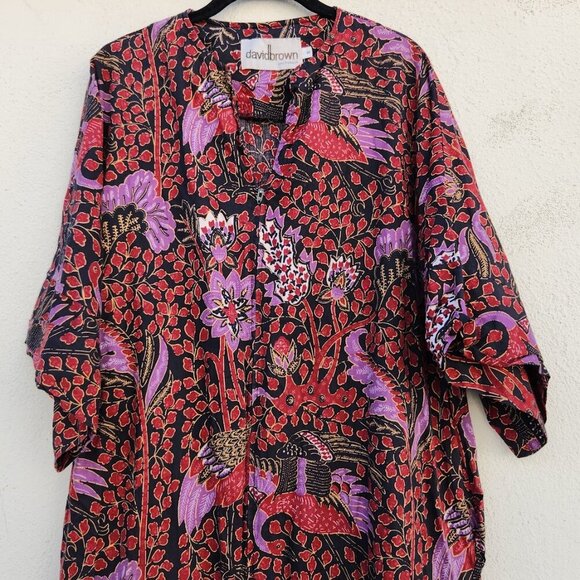 Vintage David Brown 70s Psychedelic Batik Peacock Caftan - Picture 5 of 10